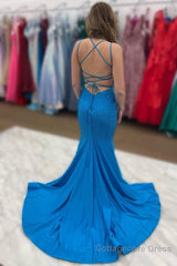 Beading Blue Mermaid Prom Dress with Slit