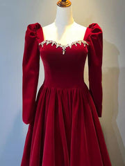 Beautiful A Line Red Velvet Prom Dress Sweatheart Party Dress Brithday Ball Gown