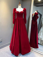 Beautiful A Line Red Velvet Prom Dress Sweatheart Party Dress Brithday Ball Gown