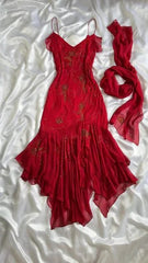 Beautiful Beaded Prom Dress Red Chiffon Mermaid Evening Dress Party Gown