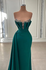 Beautiful Dark Green Long Prom Dress Strapless Mermaid Evening Gowns