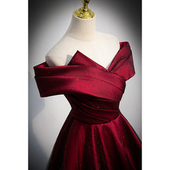 Black and Red Satin Off Shoulder Long Junior Prom Dress, A-line Satin Party Dress