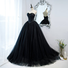 Black Ball Gown Sweetheart Satin and Tulle Formal Gown, Black Party Dresses