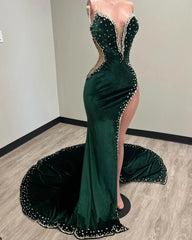 Black Girl Prom Dresses Long Mermaid Green Prom Gown With Train