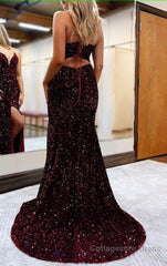 Black Lace-Up Back Sequis Mermaid Prom Dress with Slit Formal Evening Dresses