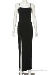 Black Party Dress, Gorgeous Spaghetti-Straps Mermaid Prom Dress Long With Split Evening gowns