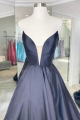 Black Satin Long A-Line Prom Dress,Women Evening Party Dresses