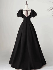 Black Satin Long Party Dress Prom Dress A-line Black Formal Dress prom dresses shops