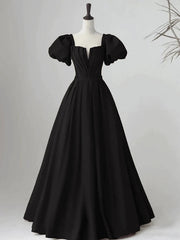 Black Satin Long Party Dress Prom Dress A-line Black Formal Dress prom dresses shops