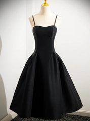 Black Spaghetti Strap Satin Prom Dress