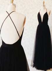 Black Spaghetti Straps Prom Dress Open Back Graduation Dresses