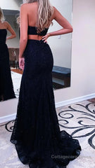 Black Sparkly Strapless Long Sheath Prom Dress with Slit Formal Evening Dresses