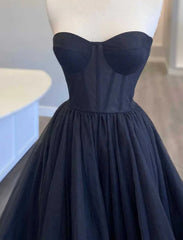 Black Strapless Long Prom Dresses with Ruffle Skirt