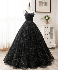 Black Sweetheart Straps Tulle Long Evening Gown Sleeveless Floor-Length Prom Dresses prom dresses shops