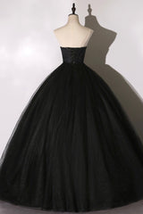 Black Tulle Lace Long Prom Dress, Black Scoop Neckline Evening Party Dress