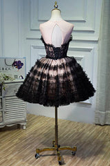 Black Tulle Lace Short Prom Dress, A-Line Black Homecoming Dress