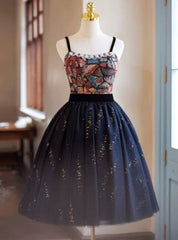 Black Tulle Sequins Print Homecoming Dress