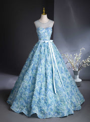 Blue 3D Rose Flower Backless Quinceanera Dress