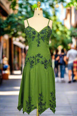 Green A line Prom Dresses Spaghetti Straps Evening Dresses Chiffon Formal Dresses