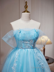 Blue A-line Tulle Short Prom Dress, Blue Homecoming Dress