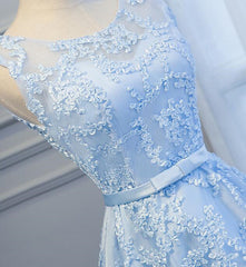 Blue High Low Lace Prom Dresses, Blue High Low Lace Graduation Homecoming Dresses