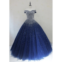 Blue Sequins Ball Gown Off Shoulder Party Dress Blue Sweet 16 Gown prom dresses shops