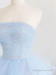 Blue tulle long prom dress, blue tulle evening dress