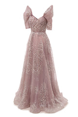 Blushing Pink Lace Crystal Sequin Long Prom Dresses Luxury Evening Gowns Vintage Party Dresses