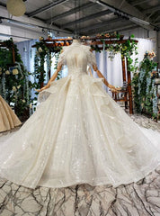 Brilliant Champagne Ball Gown Sequins Beading Off the Shoulder Wedding Dress