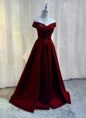 Burgundy A-line Floor Length Satin Prom Dress Party Dress, Wine Red Long Formal Dress