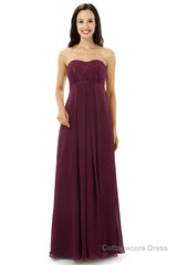 Burgundy Chiffon Lace Sweetheart High Waist Bridesmaid Dresses