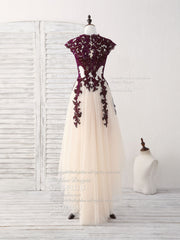 Burgundy Lace Tulle High Low Prom Dress Burgundy Bridesmaid Dress