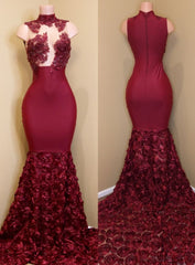 Burgundy mermaid prom dress, long evening gowns