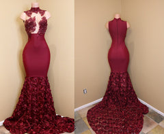 Burgundy mermaid prom dress, long evening gowns