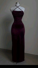 Burgundy Sheath Birthday Dress Long Prom Dress