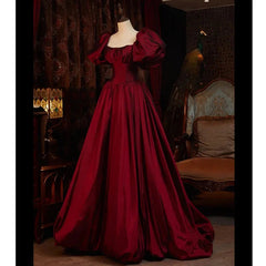 Burgundy Short Sleeves Floor Length Long Evening Dresses Ball Gown Formal Dresses prom dresses shops