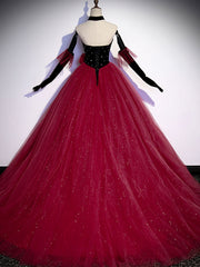 Burgundy  Tulle Long Prom Dress A line Burgundy Graduation Dresses