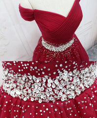 Burgundy Tulle Sequin Short Prom Dress, Burgundy Homecoming Dress