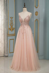 Spagehetti-Strap V-Neck Sleeveless Prom Dress with Beading