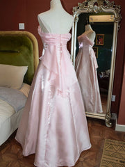 Pink Vintage Shimmering Satin Spaghetti Straps Gown Princess Dress