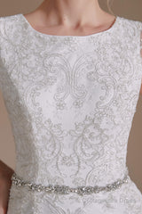 Cap Sleeve Sparkle Beaded Lace Appliques Gown Bow Sash Train Wedding dresses