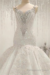 Cap Sleeves Sparkle Diamond Fit and Flare Wedding Dresses Online