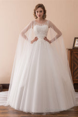 Cape Cloak Tulle Appliques White Wedding Dresses