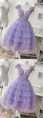 Purple Tulle Applique Short Homecoming Dress, Homecoming Dress