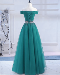 Pretty Hunter Green Off Shoulder Beaded Prom Dress, Long Evening Dress, Party Dress