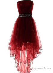 Wine Red Homecoming Dress, Burgundy High Low Party Dress with Beadings