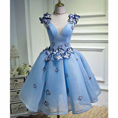 Sky Blue Butterfly Short Homecoming Dress, Party Dresses