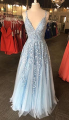 Light Blue Lace Prom Dress 2025 Evening Dress, Formal Dress, Graduation School Party Gown