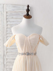 Champagne Chiffon Off Shoulder Long Prom Dress Bridesmaid Dress