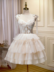 Champagne Mini/Short Prom Dress, Puffy Cute Homecoming Dress With Lace